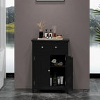 Gymax Bathroom Floor Cabinet Wooden Storage Organizer with Drawer &