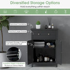 Gymax Bathroom Floor Cabinet Wooden Storage Organizer with Drawer &