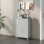 Gymax Bathroom Floor Cabinet Wooden Storage Organizer with Drawer &