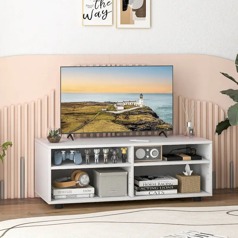 Gymax Media Console Entertainment Center 4-Cubby TV Stand Cabinet w/