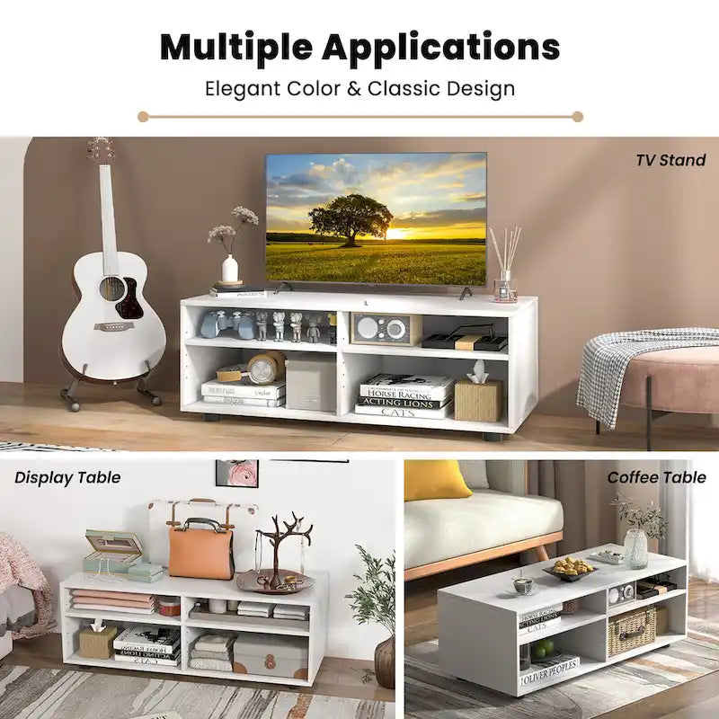 Gymax Media Console Entertainment Center 4-Cubby TV Stand Cabinet w/