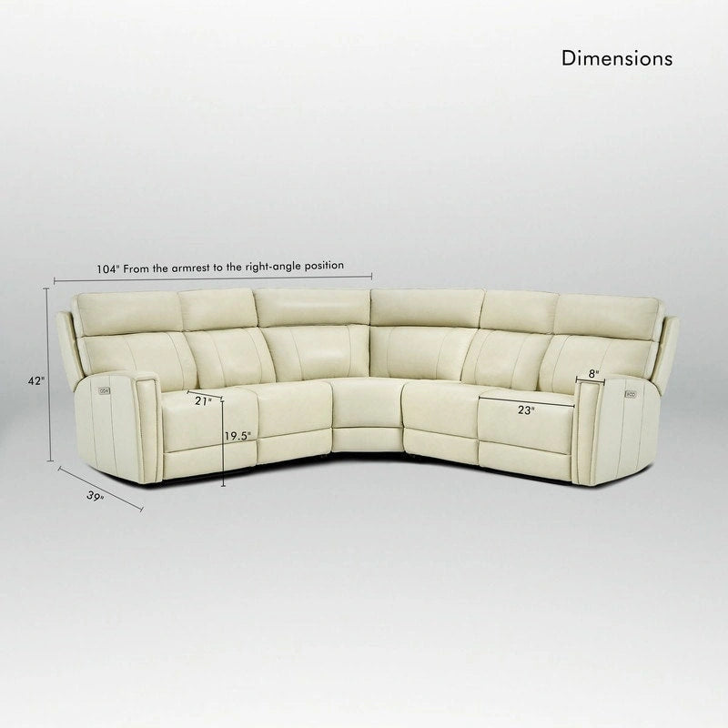 104  W 3-Color Genuine Leather Power Reclining sectional sofa With Zero Gravity, USB&USB-C Ports, 2StationaryArmlesschairs