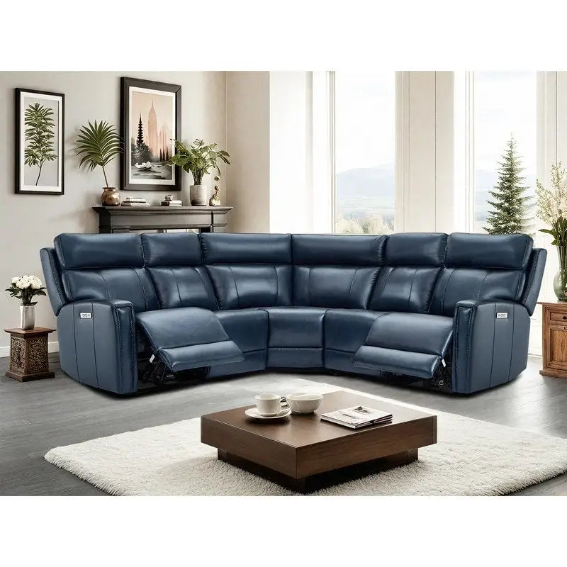 104  W 3-Color Genuine Leather Power Reclining sectional sofa With Zero Gravity, USB&USB-C Ports, 2StationaryArmlesschairs