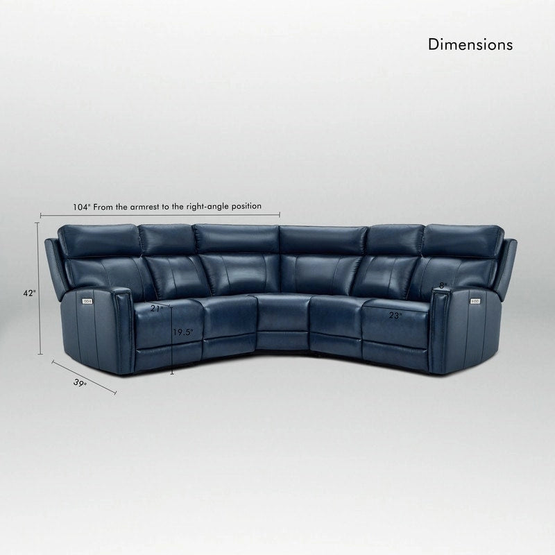 104  W 3-Color Genuine Leather Power Reclining sectional sofa With Zero Gravity, USB&USB-C Ports, 2StationaryArmlesschairs