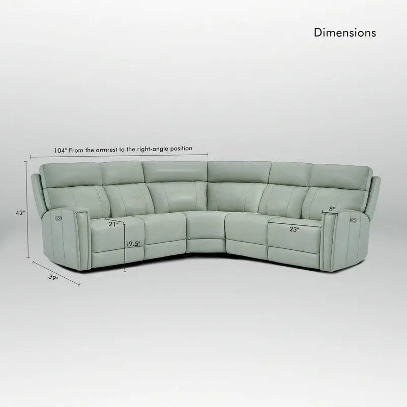 104  W 3-Color Genuine Leather Power Reclining sectional sofa With Zero Gravity, USB&USB-C Ports, 2StationaryArmlesschairs