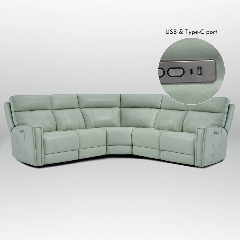 104  W 3-Color Genuine Leather Power Reclining sectional sofa With Zero Gravity, USB&USB-C Ports, 2StationaryArmlesschairs