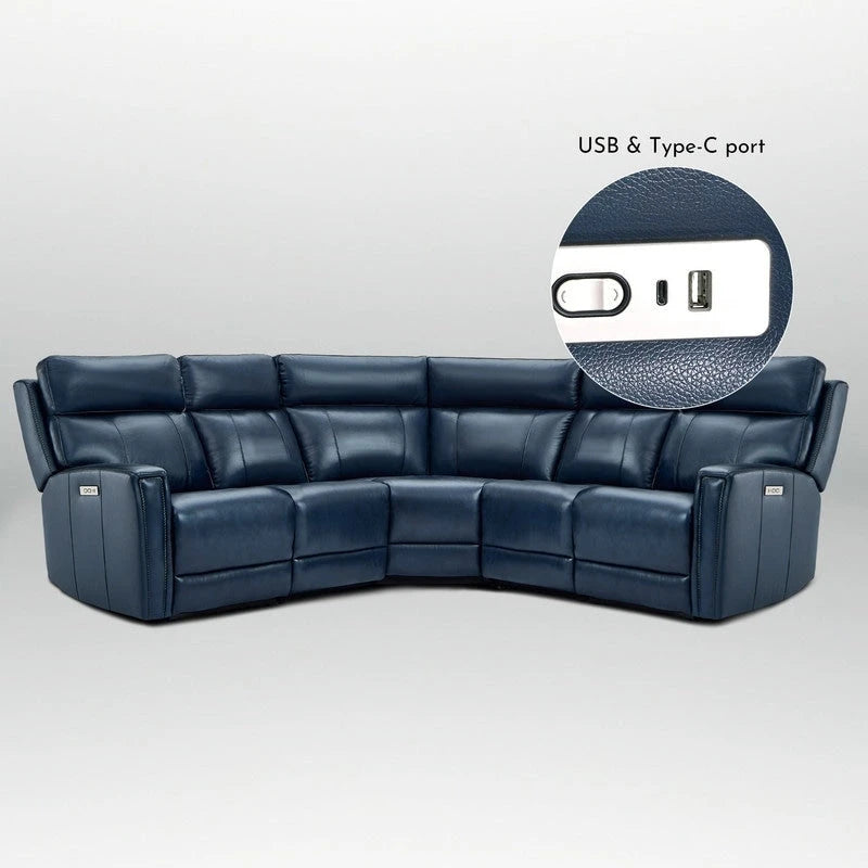 104  W 3-Color Genuine Leather Power Reclining sectional sofa With Zero Gravity, USB&USB-C Ports, 2StationaryArmlesschairs