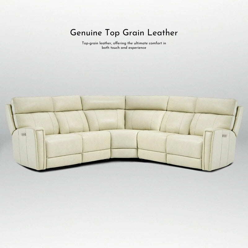 104  W 3-Color Genuine Leather Power Reclining sectional sofa With Zero Gravity, USB&USB-C Ports, 2StationaryArmlesschairs