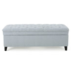 Rhya Storage Ottoman Bench, Light Blue Fabric, Black Wood, 50 Inch