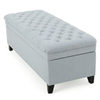 Rhya Storage Ottoman Bench, Light Blue Fabric, Black Wood, 50 Inch