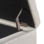 Nancy Storage Ottoman Bench, 51 Inch Beige Fabric, Brass Nailhead Trim
