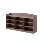 Hale Shoe Bench, 48 Inch Top, 9 Open Compartments, Taupe Brown Finish
