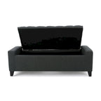Storage Ottoman Bench, Dark Gray Fabric, Tufted Top, 51 Inch