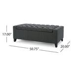 Storage Ottoman Bench, Dark Gray Fabric, Tufted Top, 51 Inch