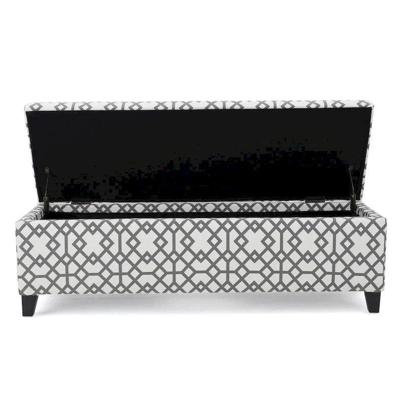 Flash Storage Ottoman Bench, Light Gray Geometric Print Fabric 51 Inch