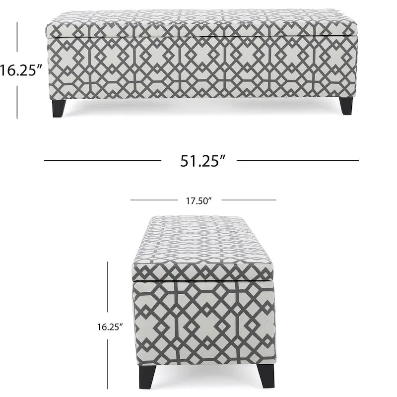 Flash Storage Ottoman Bench, Light Gray Geometric Print Fabric 51 Inch