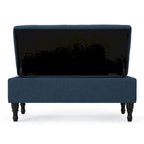 Kiyo Storage Ottoman Bench, 41 Inch Button Tufted Navy Blue Fabric