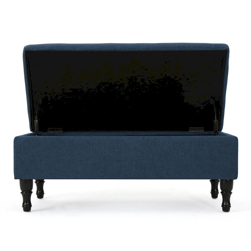 Kiyo Storage Ottoman Bench, 41 Inch Button Tufted Navy Blue Fabric