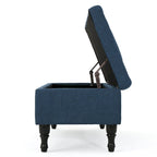 Kiyo Storage Ottoman Bench, 41 Inch Button Tufted Navy Blue Fabric