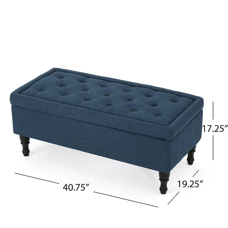 Kiyo Storage Ottoman Bench, 41 Inch Button Tufted Navy Blue Fabric