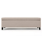 Storage Bench Ottoman, Ivory, 51 Inch Cushioned Seat, Birch Wood Legs