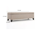Storage Bench Ottoman, Ivory, 51 Inch Cushioned Seat, Birch Wood Legs