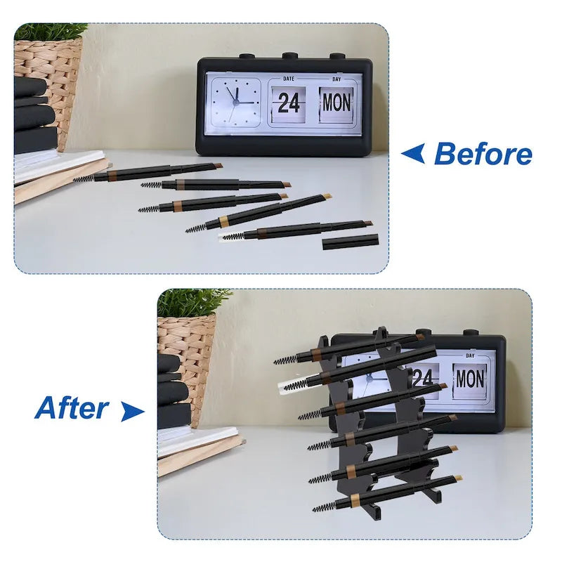 2pcs Pen Holders, 6-Slot Vertical and Horizontal Pen Display Stand, Clear/Black - Black,Clear - 17.5cm x 7cm