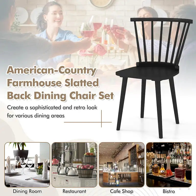 Gymax 4 PCS Dining Chair Windsor High Spindle Back Wood Kitchen Chairs
