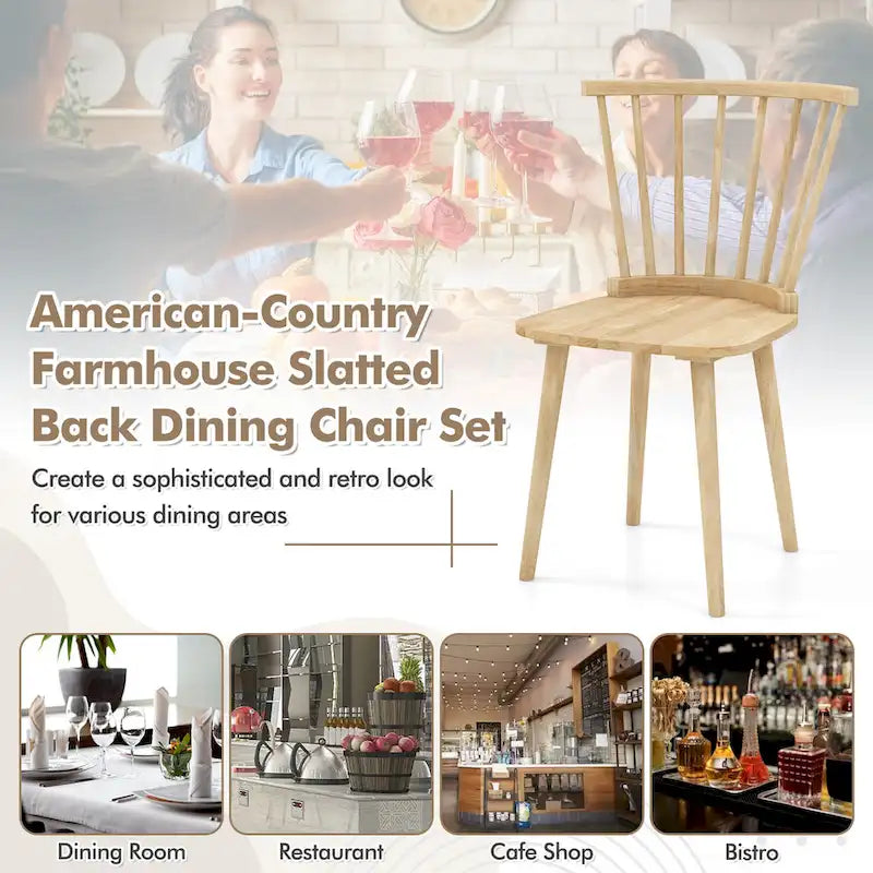 Gymax 4 PCS Dining Chair Windsor High Spindle Back Wood Kitchen Chairs