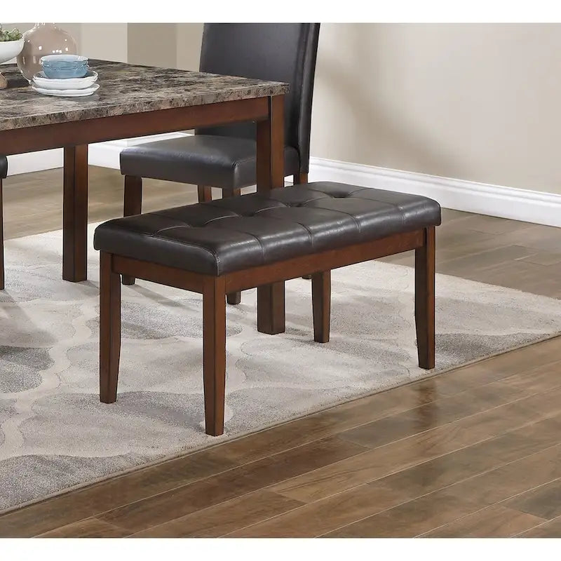 5 Piece Dining Table Set, Kitchen Dinette Set with Faux Marble Top Table, Bench and 3 Faux Leather Cushioned Chairs