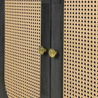 Buffet Cabinet with Artificial Rattan Doors, 3-Door Sideboard Cabinet with Shelves, Coffee Bar Cabinet with Metal Handles