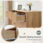 EROMMY Fluted Dresser 6 Drawer Mid Century Modern Dresser Wide Chest of Drawers with Metal Handles for Bedroom Living Room