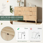 EROMMY Fluted Dresser 6 Drawer Mid Century Modern Dresser Wide Chest of Drawers with Metal Handles for Bedroom Living Room