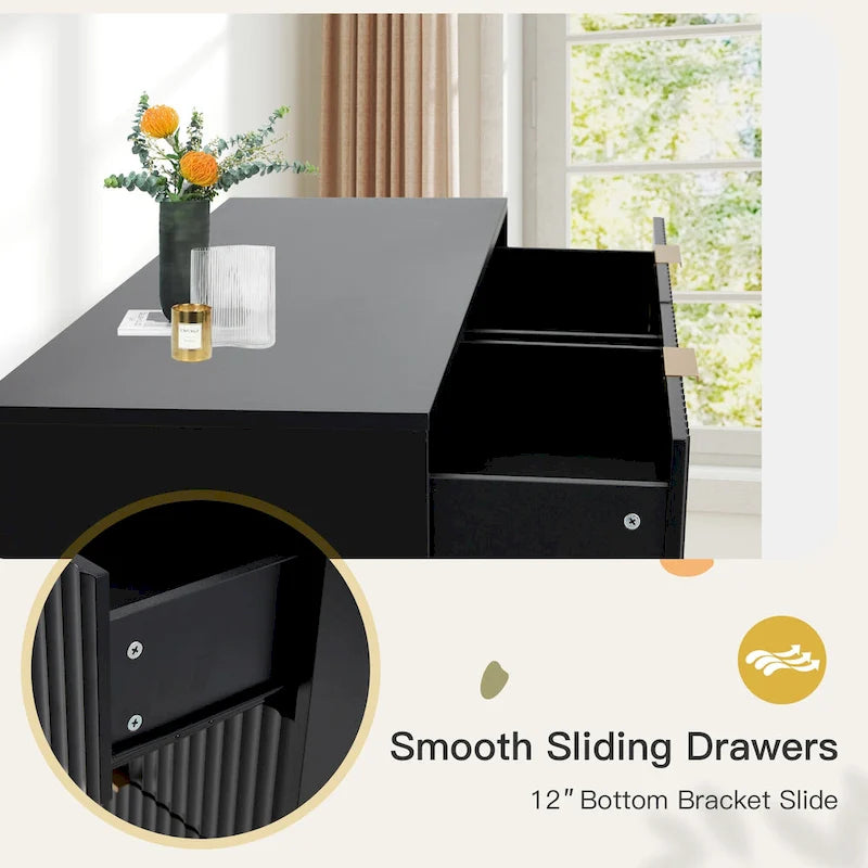 EROMMY Fluted Dresser 6 Drawer Mid Century Modern Dresser Wide Chest of Drawers with Metal Handles for Bedroom Living Room