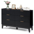 EROMMY Fluted Dresser 6 Drawer Mid Century Modern Dresser Wide Chest of Drawers with Metal Handles for Bedroom Living Room