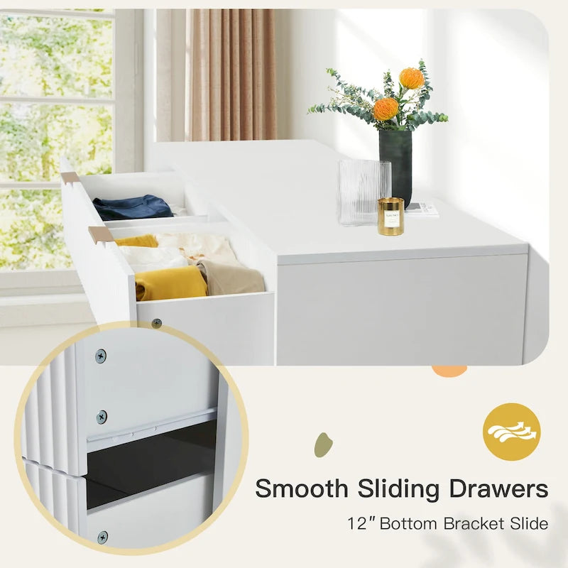 EROMMY Fluted Dresser 6 Drawer Mid Century Modern Dresser Wide Chest of Drawers with Metal Handles for Bedroom Living Room