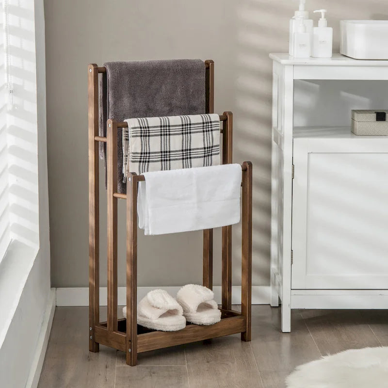 Gymax 3-Bar Freestanding Towel Rack w/ Bottom Storage Shelf