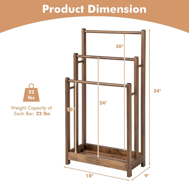 Gymax 3-Bar Freestanding Towel Rack w/ Bottom Storage Shelf