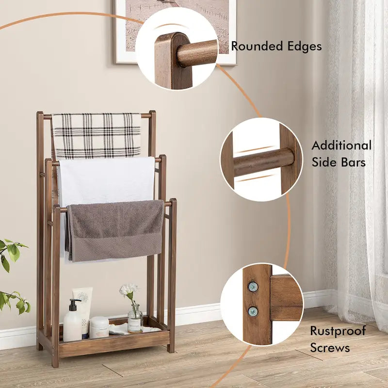 Gymax 3-Bar Freestanding Towel Rack w/ Bottom Storage Shelf
