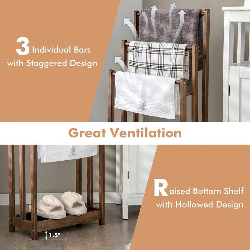 Gymax 3-Bar Freestanding Towel Rack w/ Bottom Storage Shelf