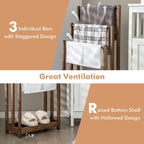 Gymax 3-Bar Freestanding Towel Rack w/ Bottom Storage Shelf