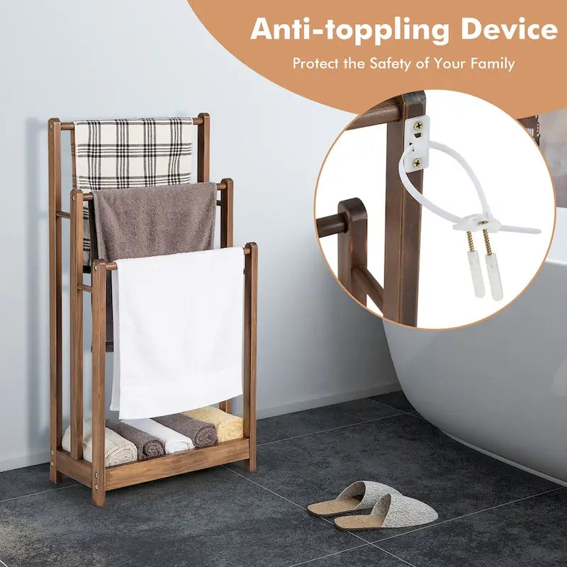 Gymax 3-Bar Freestanding Towel Rack w/ Bottom Storage Shelf