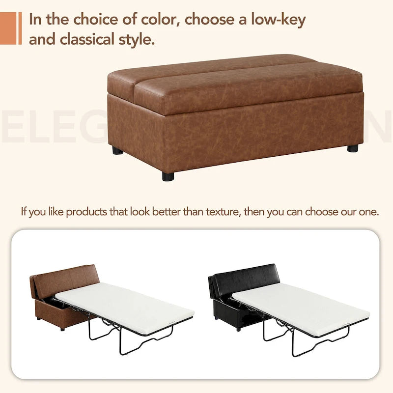 Roomfitters Twin Size Folding Ottoman Sleeper Bed with Mattress, Compact Convertible Guest Bed for Living Room