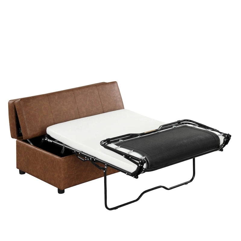 Roomfitters Twin Size Folding Ottoman Sleeper Bed with Mattress, Compact Convertible Guest Bed for Living Room