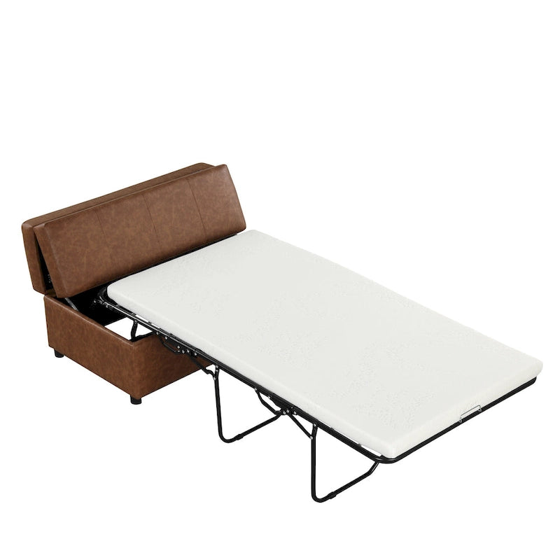 Roomfitters Twin Size Folding Ottoman Sleeper Bed with Mattress, Compact Convertible Guest Bed for Living Room