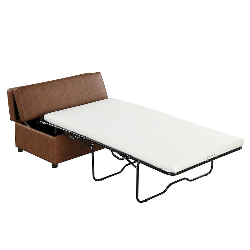 Roomfitters Twin Size Folding Ottoman Sleeper Bed with Mattress, Compact Convertible Guest Bed for Living Room