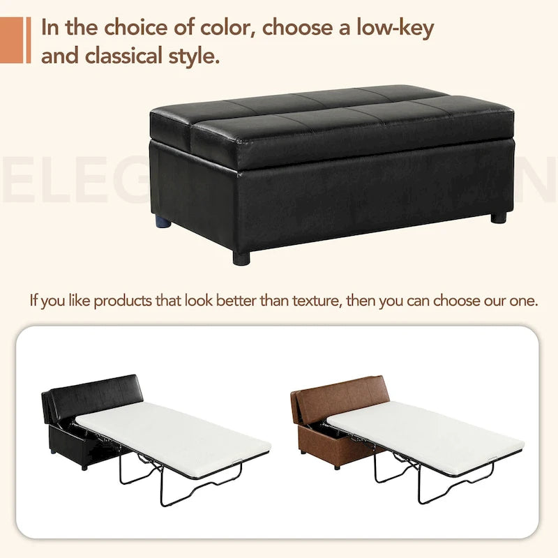 Roomfitters Twin Size Folding Ottoman Sleeper Bed with Mattress, Compact Convertible Guest Bed for Living Room
