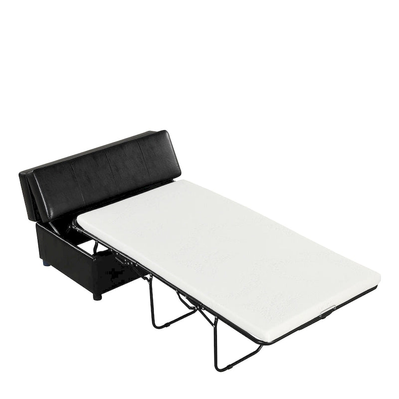 Roomfitters Twin Size Folding Ottoman Sleeper Bed with Mattress, Compact Convertible Guest Bed for Living Room
