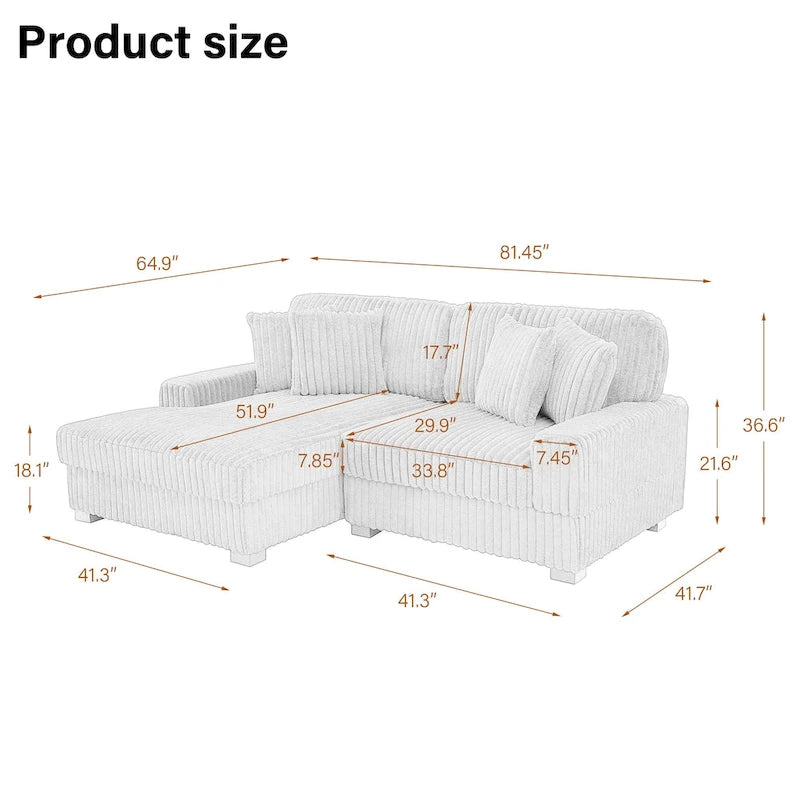 Upholstered Chenille Velvet L Shaped Couch Modular Sofa With Chaise Lounge