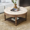 Large Round WaterProof Ottoman Coffee Table 2 Tier Oversized Button Tufted Ottoman with Wooden Upholstered Coffee Table